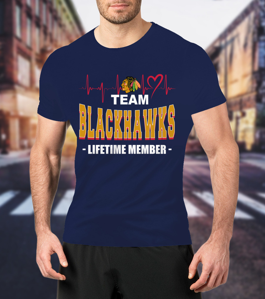 Team Blackhawks Lifetime Member Heartbeat T-Shirt