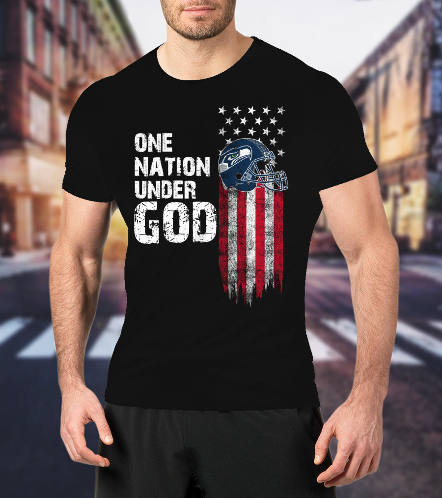 Seattle Seahawks One Nation Under God Flag Helmet T-Shirt