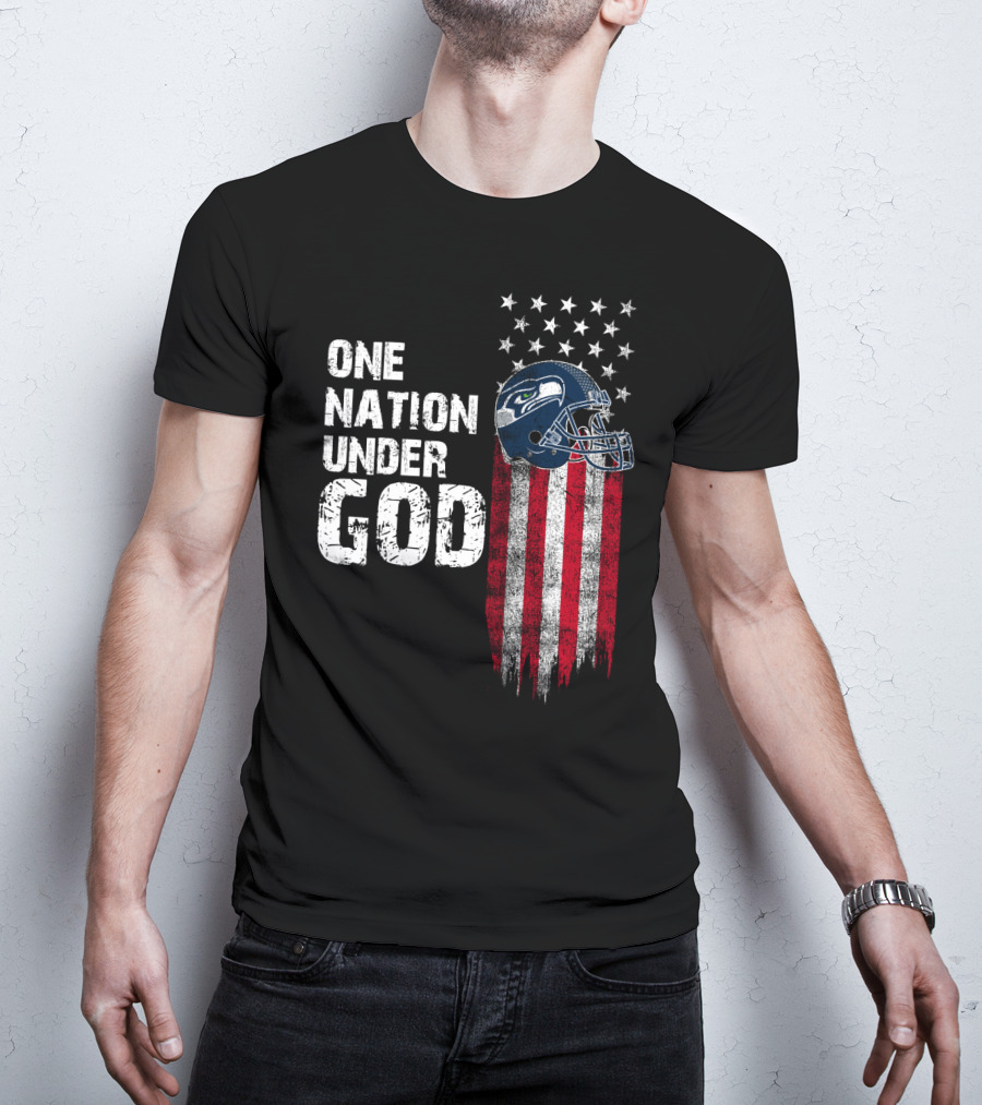 Seattle Seahawks One Nation Under God Flag Helmet T-Shirt