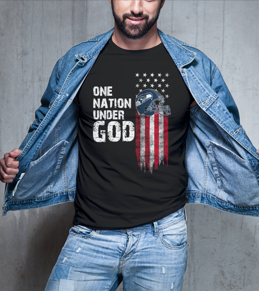 Seattle Seahawks One Nation Under God Flag Helmet T-Shirt