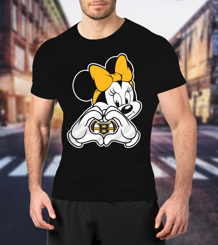 Boston Bruins Minnie Mouse Heart Hands T-Shirt