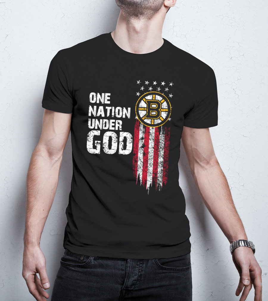 One Nation Under God Boston Bruins American Flag Stars Stripes T-Shirt