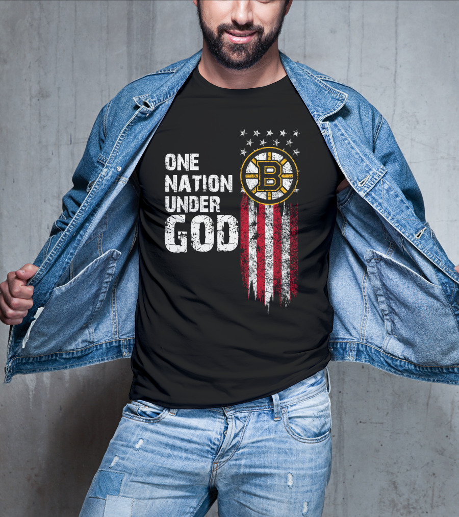 One Nation Under God Boston Bruins American Flag Stars Stripes T-Shirt