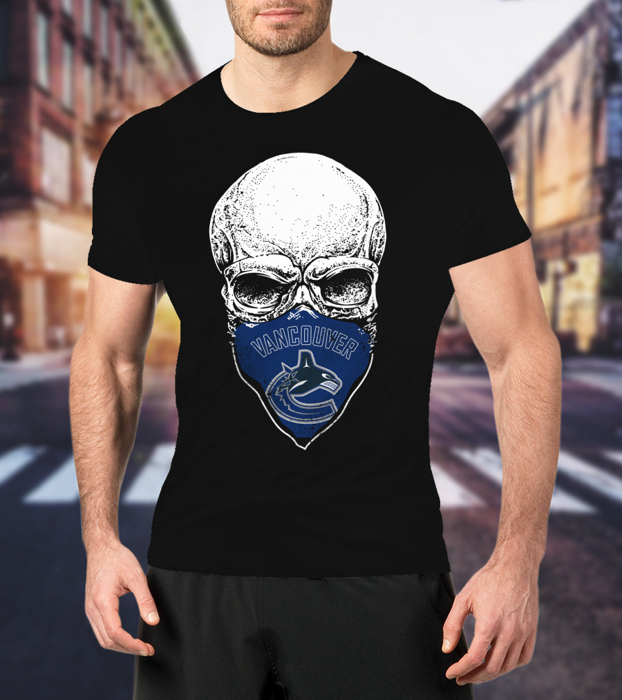 Vancouver Canucks Skull Hockey Team Fan Mask T-Shirt