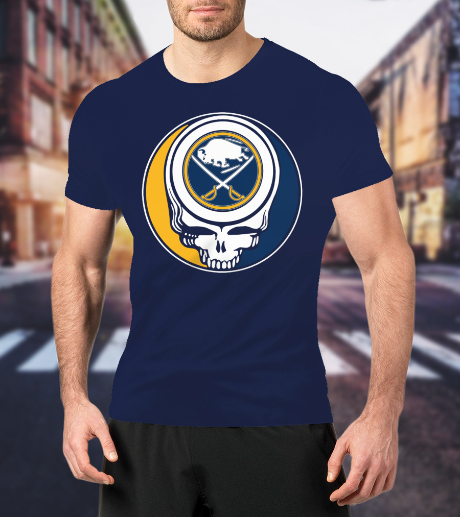 Buffalo Sabres Skull Logo Crossing Hockey Sticks And Circle T-Shirt