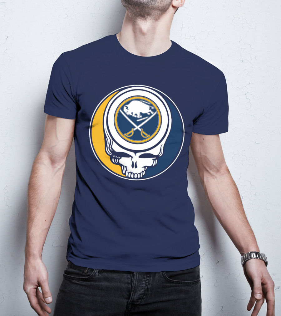 Buffalo Sabres Skull Logo Crossing Hockey Sticks And Circle T-Shirt