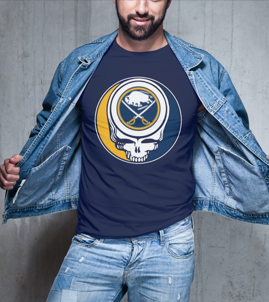 Buffalo Sabres Skull Logo Crossing Hockey Sticks And Circle T-Shirt