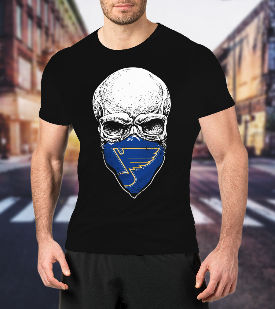St. Louis Blues Skull Bandana With Iconic Winged Note T-Shirt