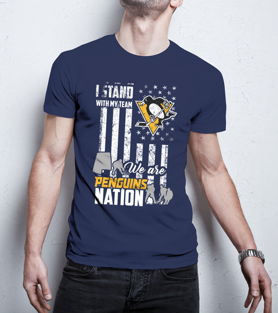 I Stand With My Team We Are Penguins Nation Stars Stripes Hockey Players T-Shirt