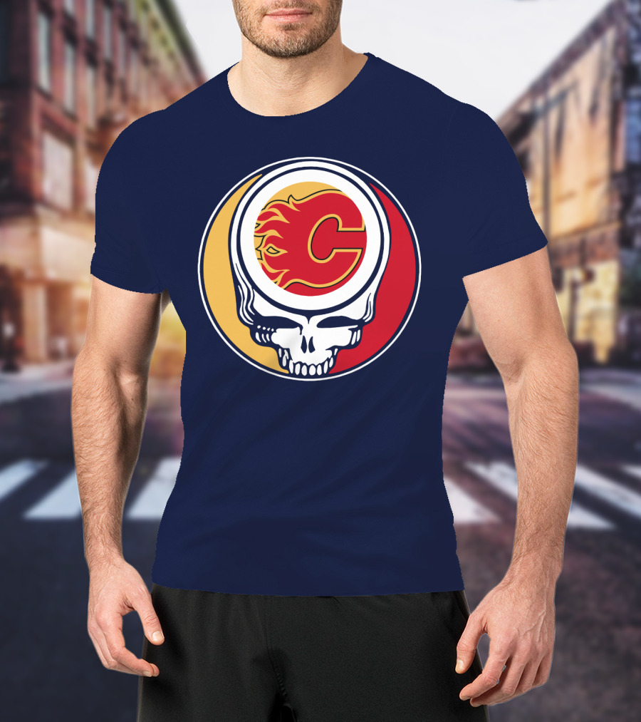 Calgary Flames Grateful Dead Skull Logo Fan Merchandise T-Shirt