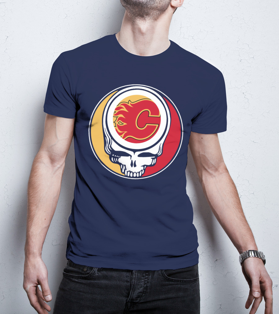 Calgary Flames Grateful Dead Skull Logo Fan Merchandise T-Shirt