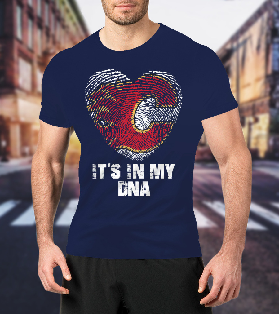 Calgary Flames Heart It's In My Dna Fingerprint T-Shirt
