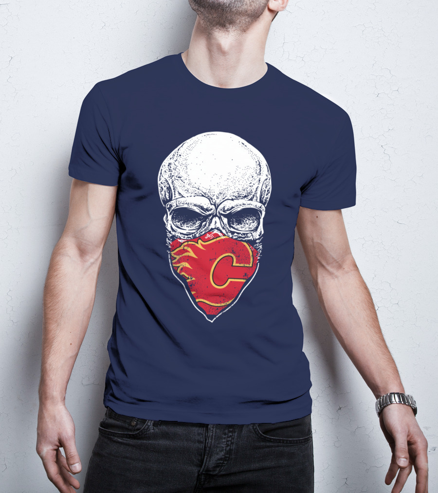 Calgary Flames Skull With Team Logo Bandana T-Shirt