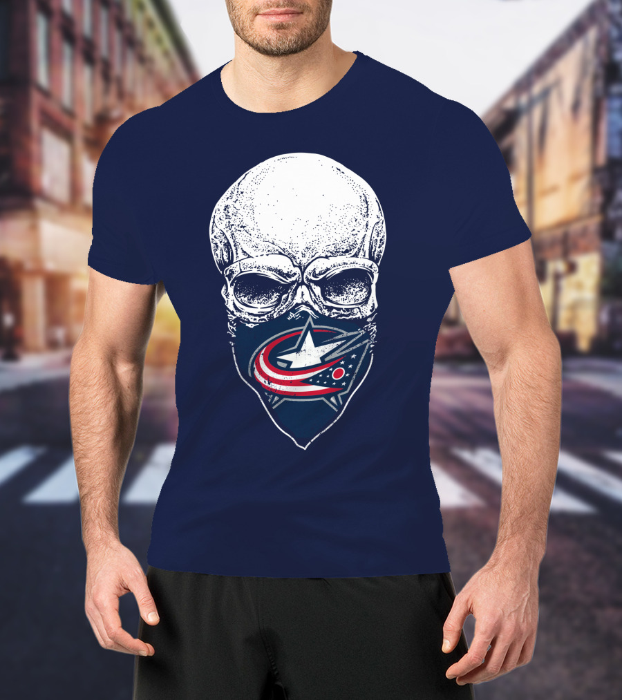 Columbus Blue Jackets Skull Bandana T-Shirt