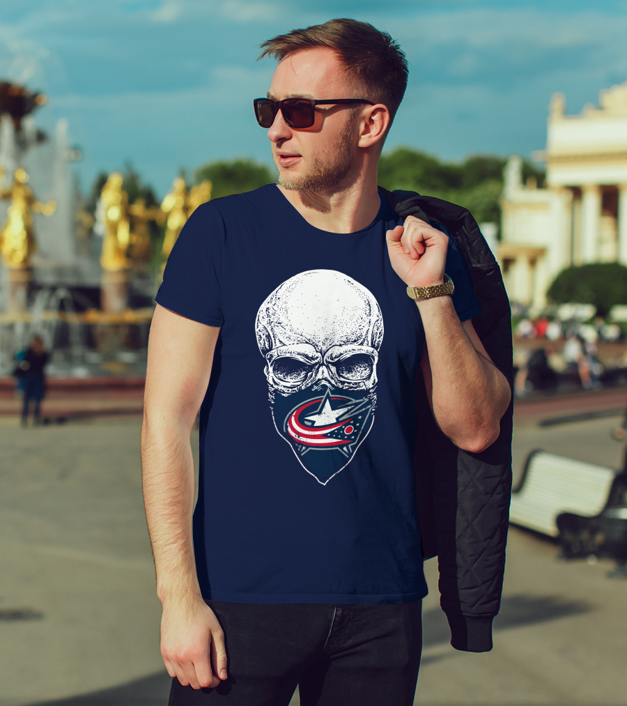 Columbus Blue Jackets Skull Bandana T-Shirt