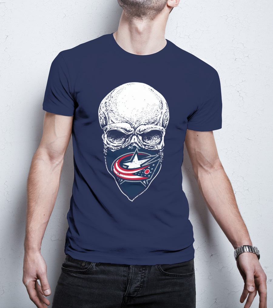 Columbus Blue Jackets Skull Bandana T-Shirt