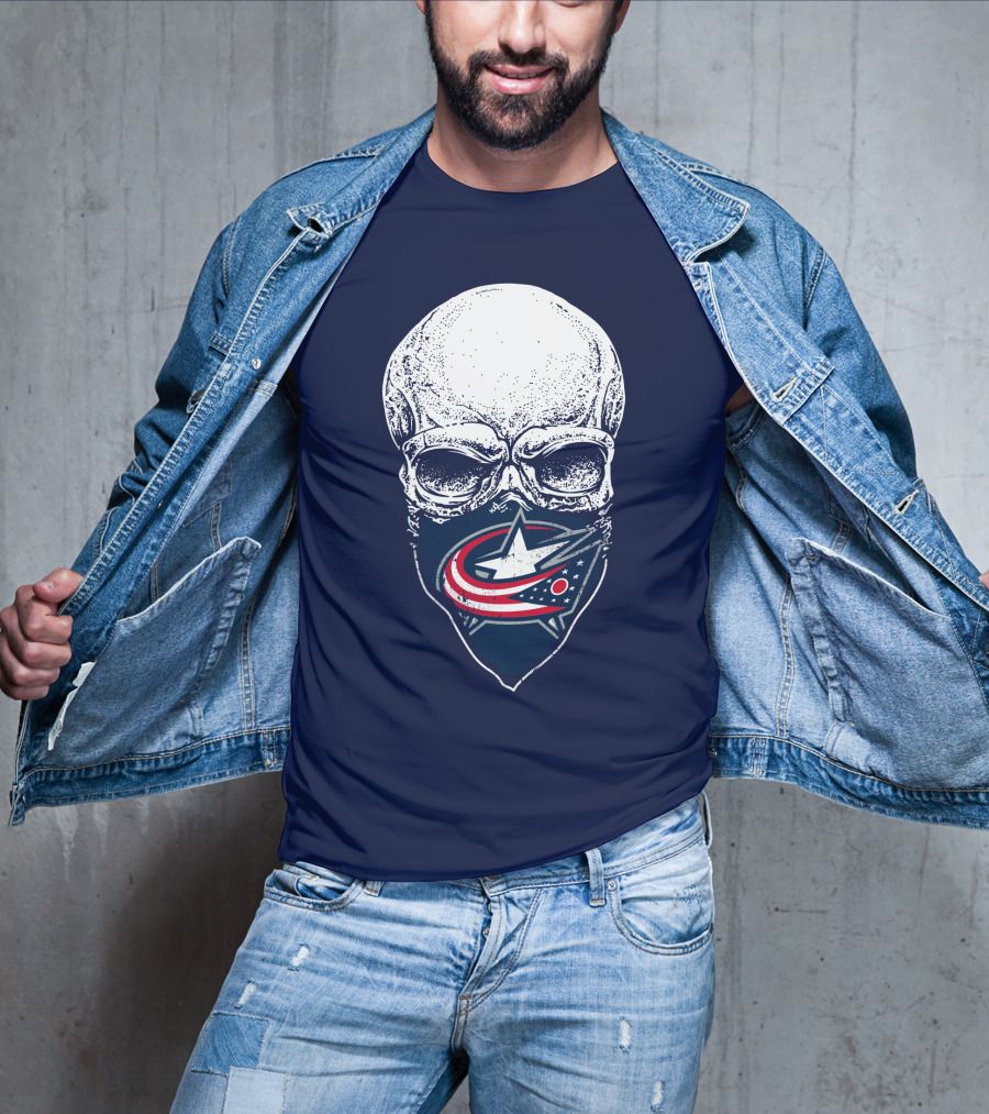 Columbus Blue Jackets Skull Bandana T-Shirt