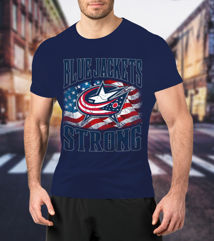Blue Jackets Strong American Flag T-Shirt