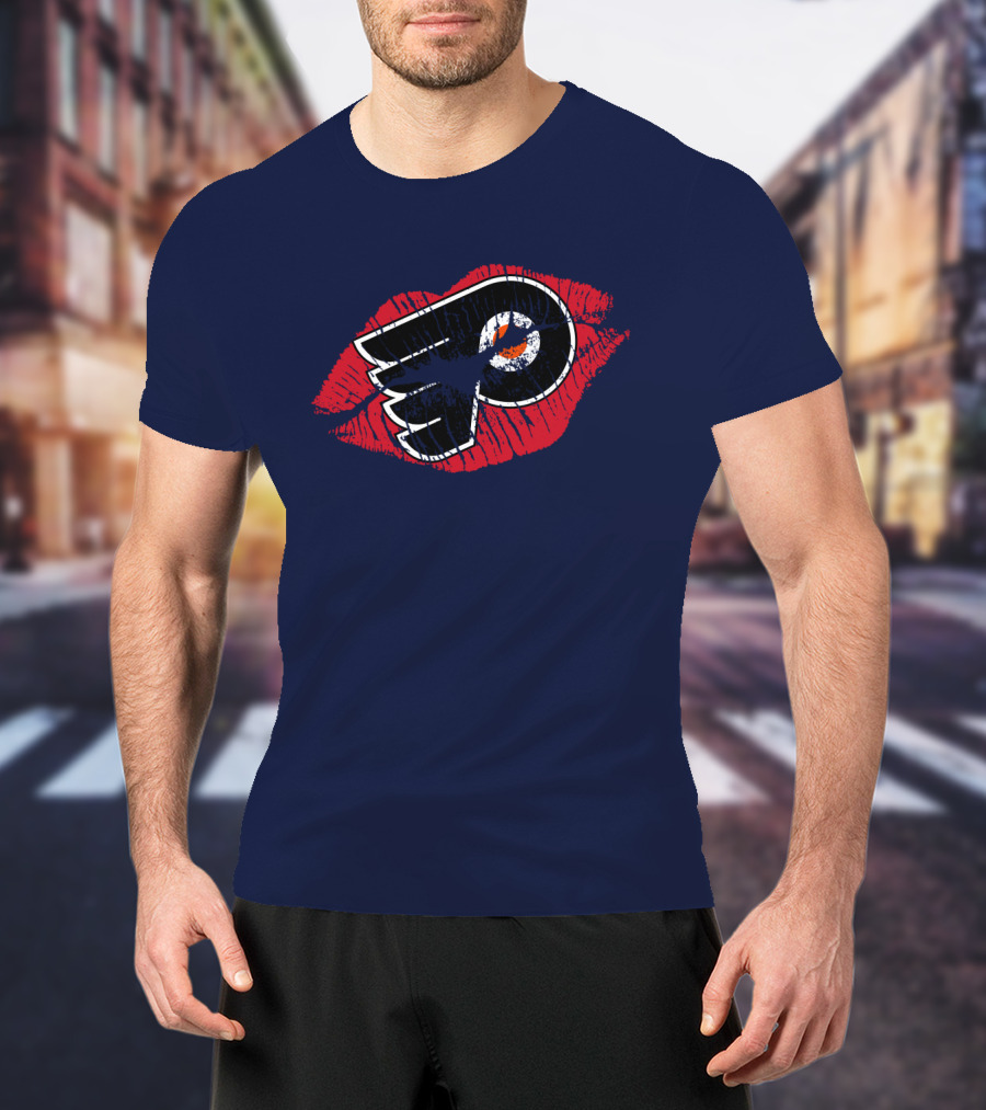 Philadelphia Flyers Logo With Red Lips T-Shirt