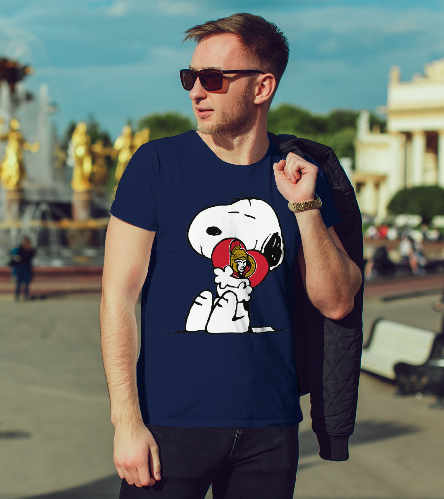 Ottawa Senators Hockey Heart And Snoopy Hug T-Shirt