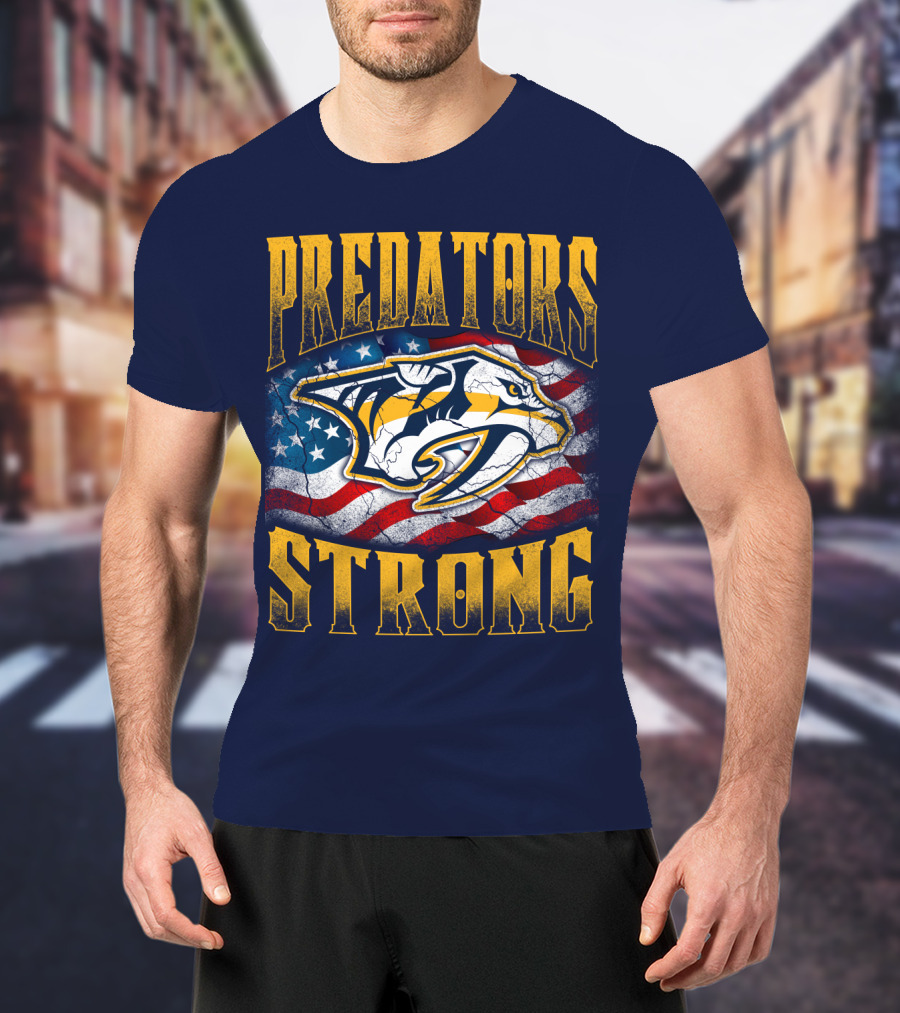 Predators Strong American Flag Nashville Predators T-Shirt