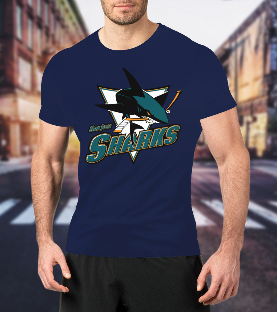 San Jose Sharks Hockey Team Logo With Shark And Hockey Stick T-Shirt
