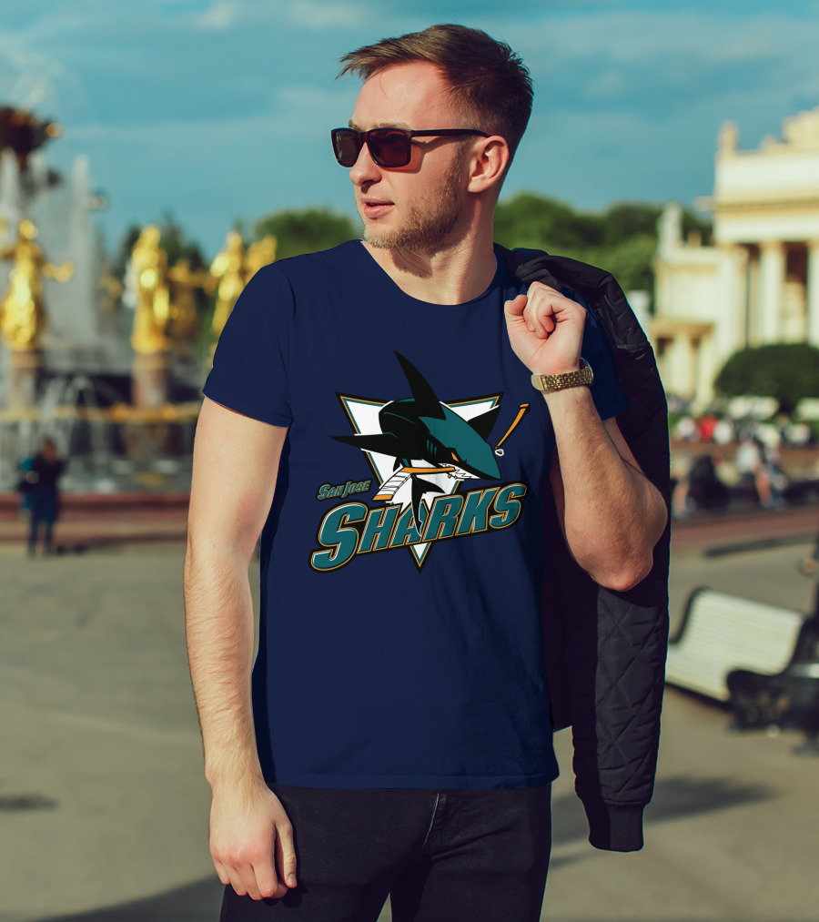 San Jose Sharks Hockey Team Logo With Shark And Hockey Stick T-Shirt