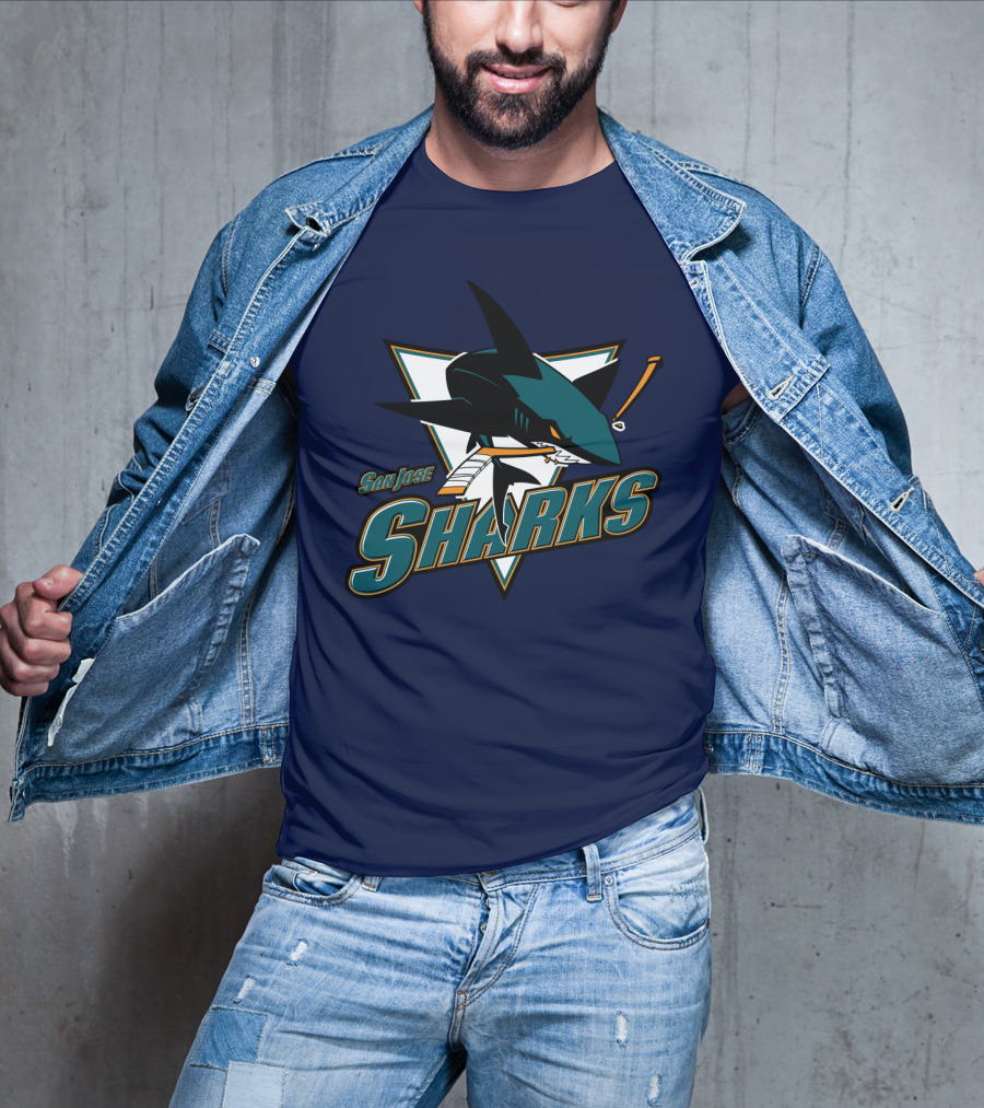 San Jose Sharks Hockey Team Logo With Shark And Hockey Stick T-Shirt