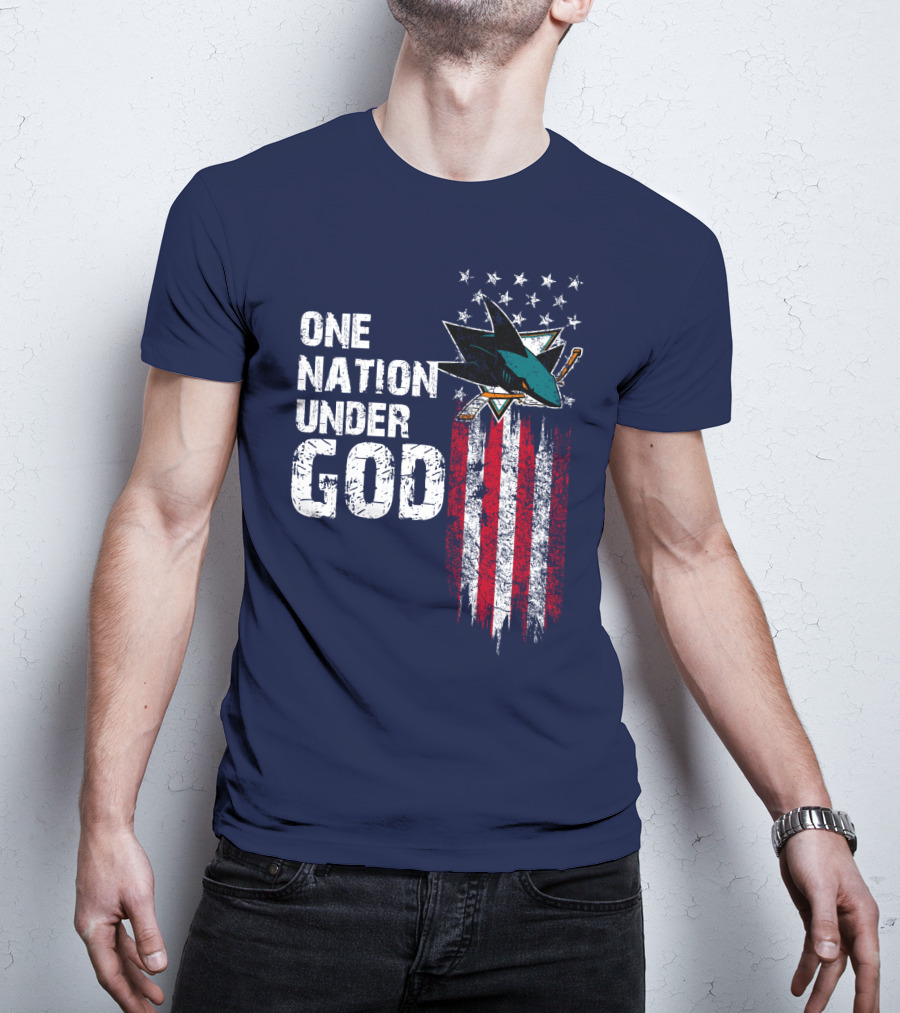 One Nation Under God San Jose Sharks American Flag Stars T-Shirt