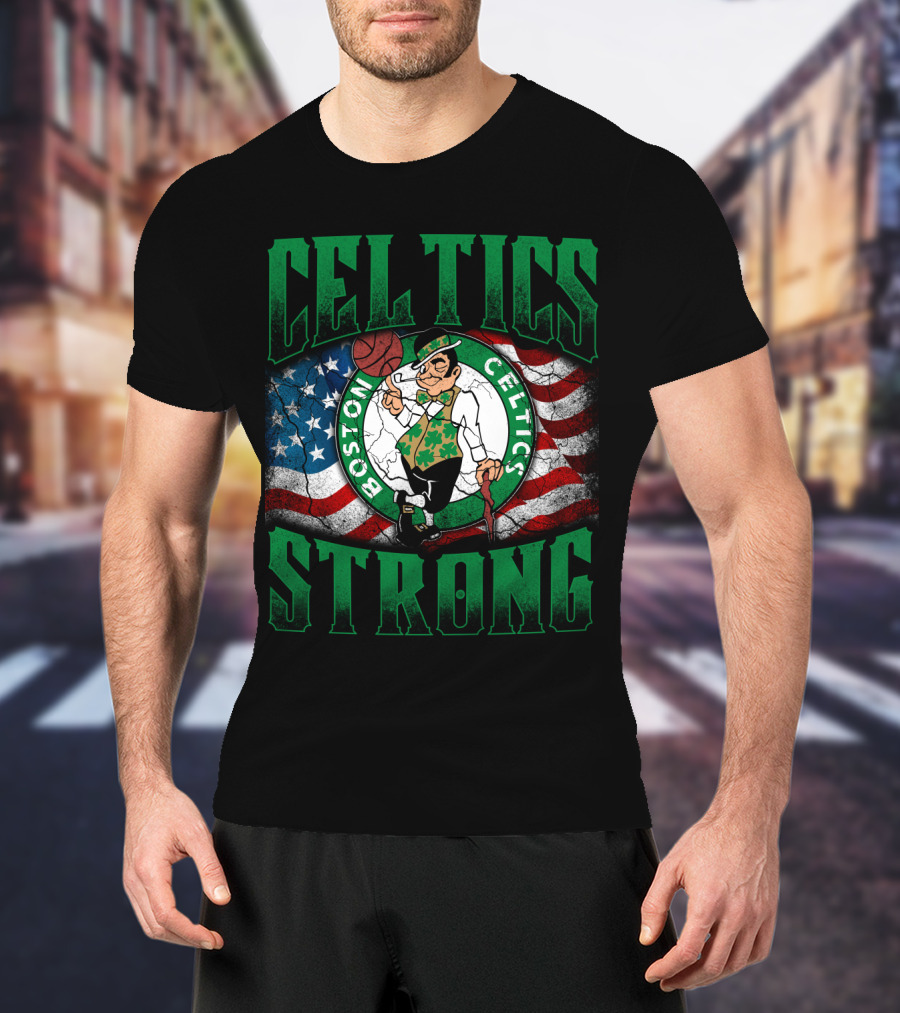 Celtics Strong Boston Celtics American Flag T-Shirt
