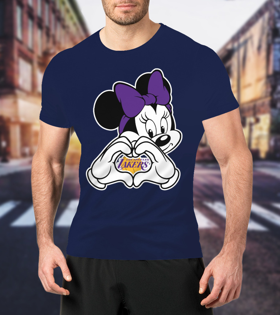 Minnie Mouse Heart Hands Los Angeles Lakers Purple Bow T-Shirt