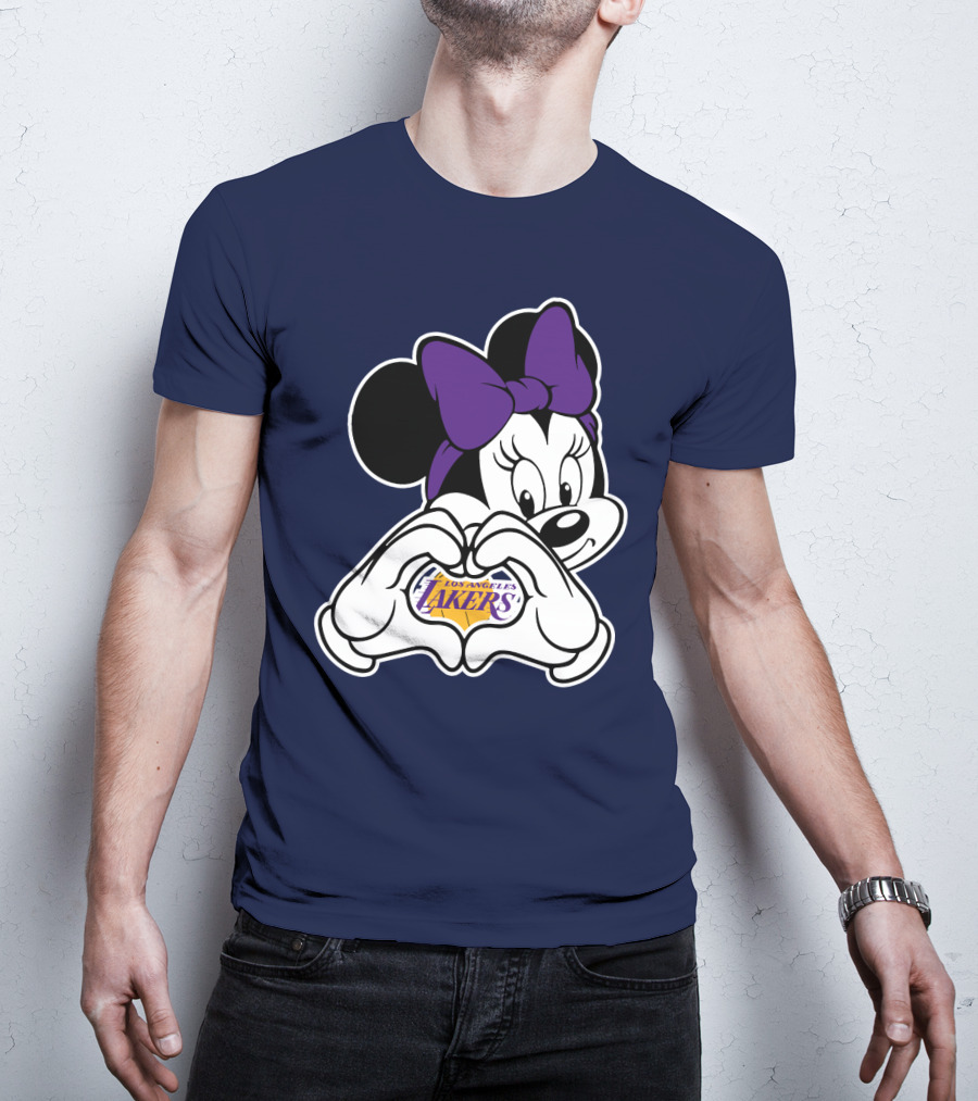 Minnie Mouse Heart Hands Los Angeles Lakers Purple Bow T-Shirt