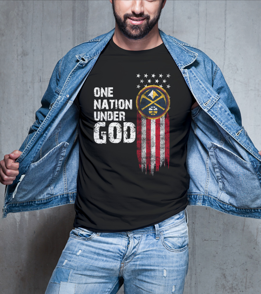 One Nation Under God Denver Nuggets Logo Flag Stars T-Shirt