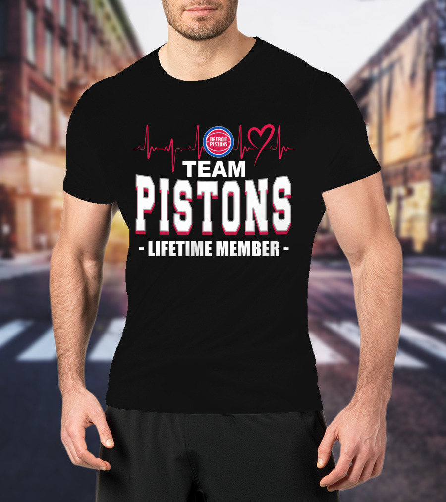 Detroit Pistons Team Pistons Lifetime Member Heartbeat T-Shirt