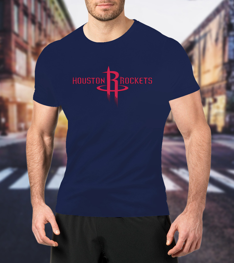 Houston Rockets Nba Red Logo On Dark Blue T-Shirt