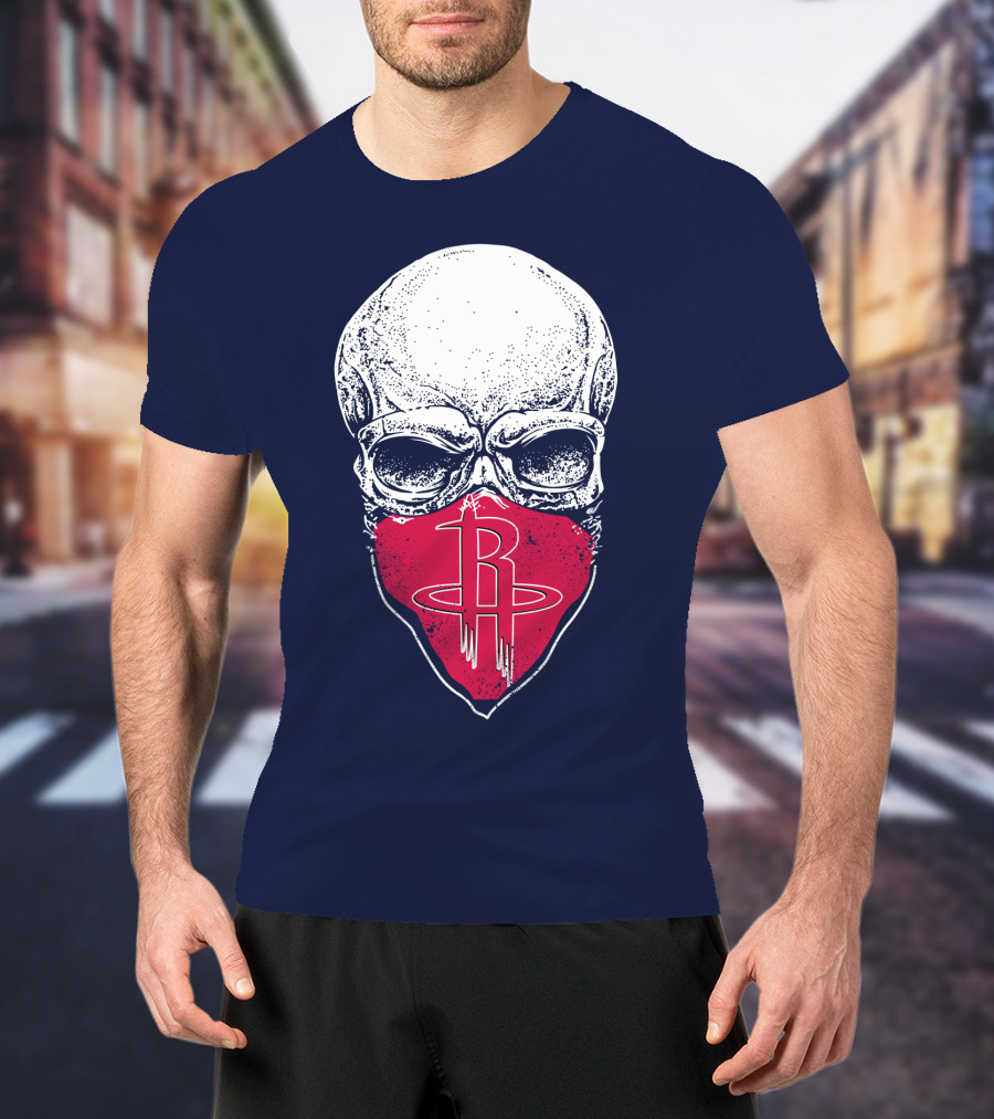 Houston Rockets Skull Logo Face Mask T-Shirt