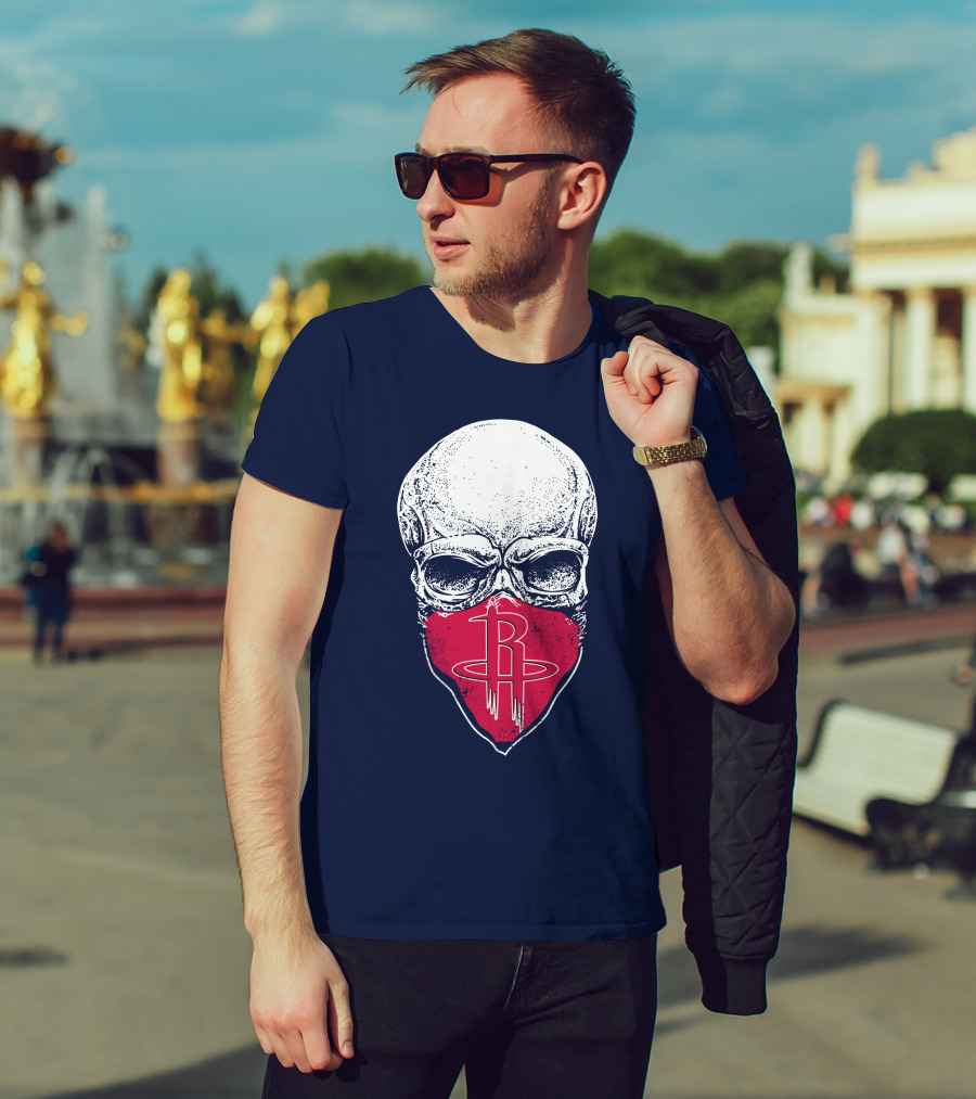 Houston Rockets Skull Logo Face Mask T-Shirt