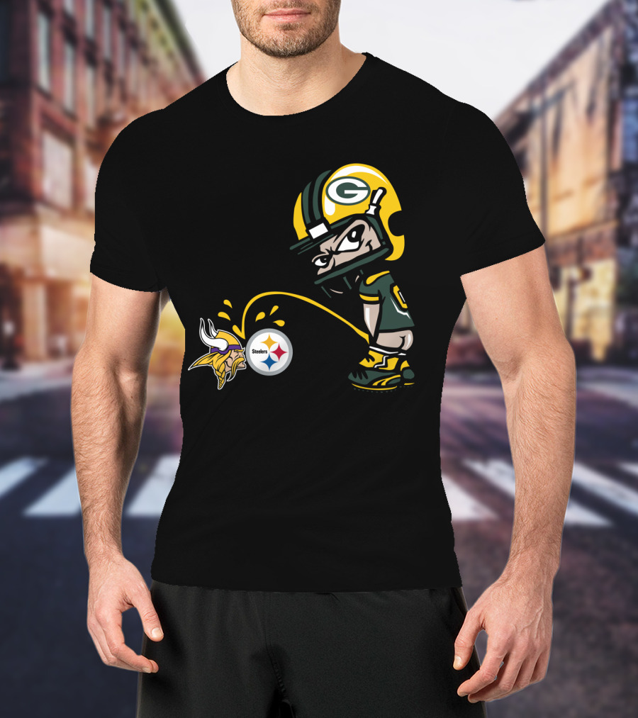 Green Bay Packers Rivalry Humor With Vikings And Steelers Logos T-Shirt