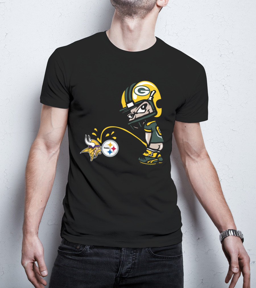 Green Bay Packers Rivalry Humor With Vikings And Steelers Logos T-Shirt