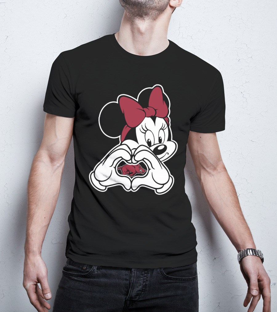 Minnie Mouse Heart Hands Arkansas Razorbacks T-Shirt