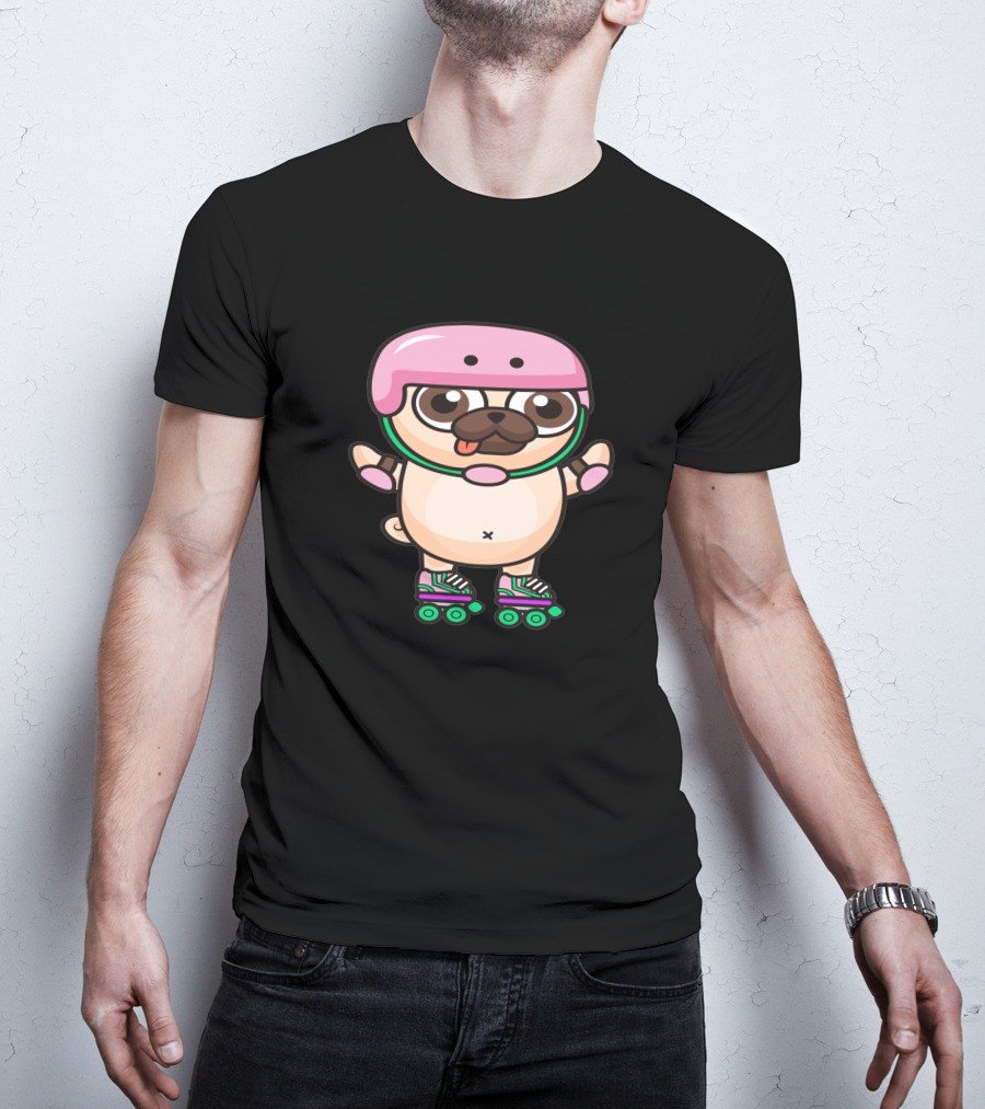 Animal Cute Pug Skating Helmet Rollerblades 346817 T-Shirt