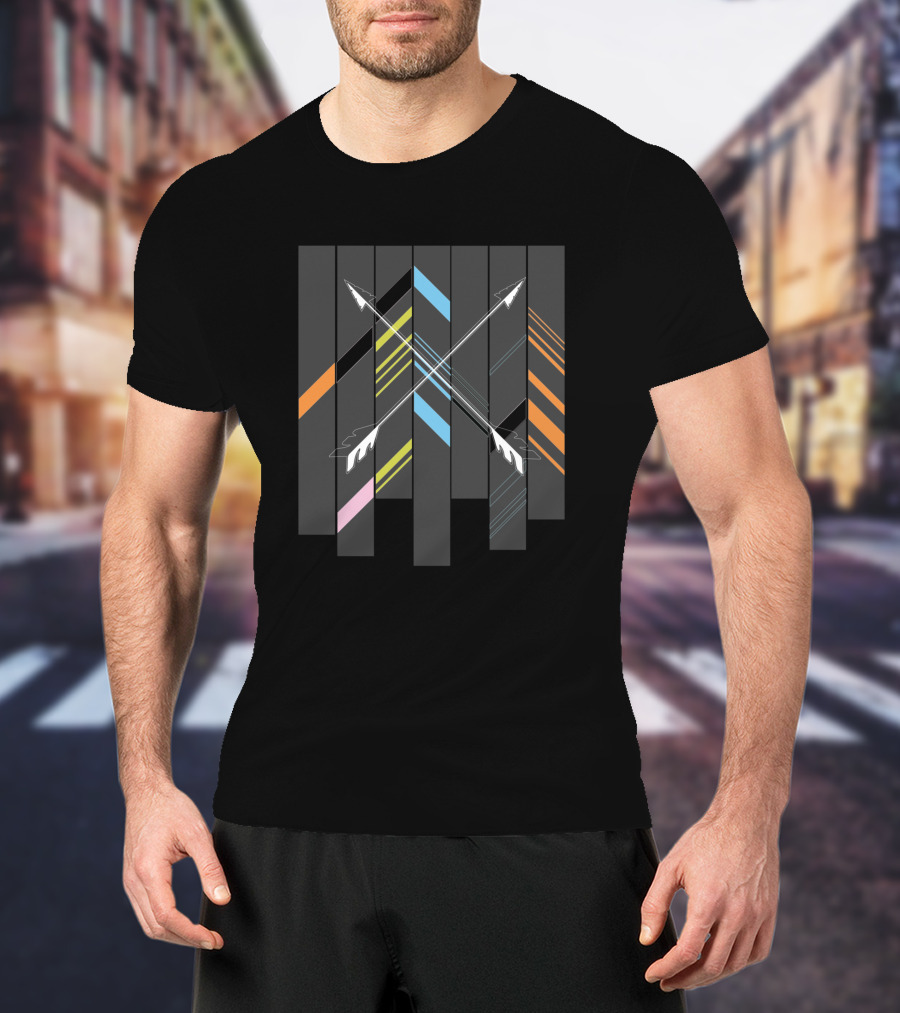 Arrows Crossing Over Colorful Striped 11423 T-Shirt
