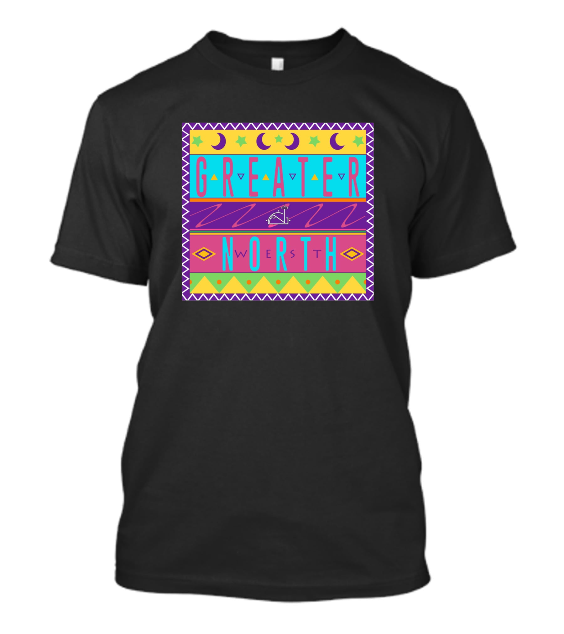 GREATER NORTH 90S Nostalgia Moon Stars Triangles Retro Vibes T-Shirt