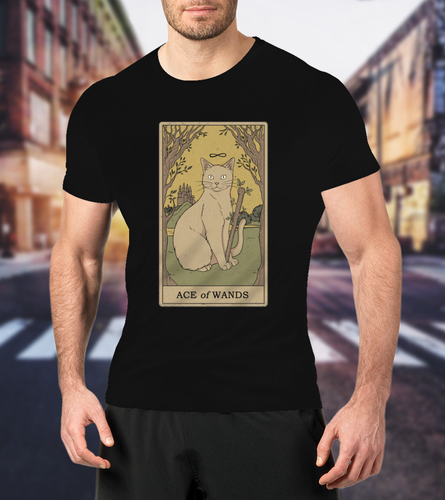 Ace Of Wands Tarot Cat With Infinity Symbol And Castle T-Shirt