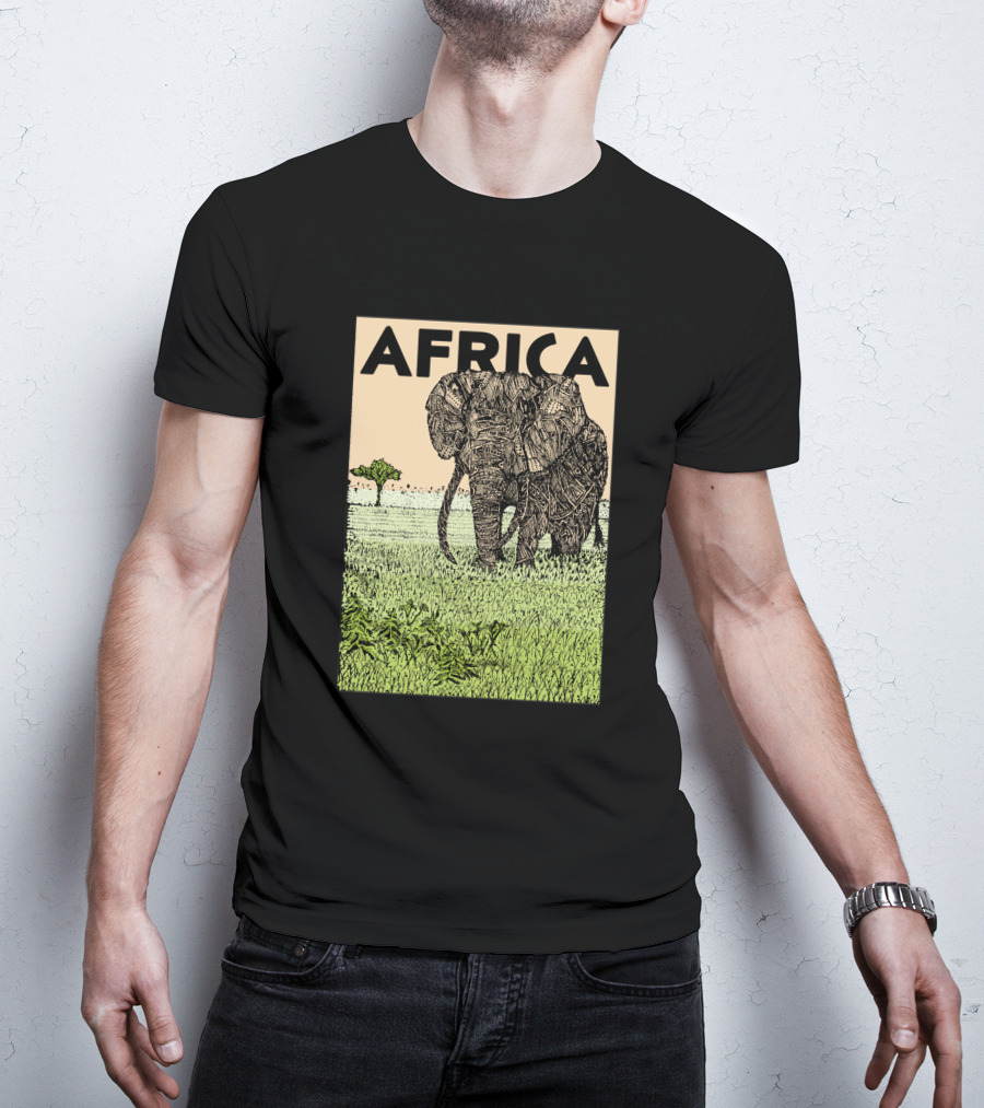 AFRICA African Elephant In Grassland With Tree T-Shirt