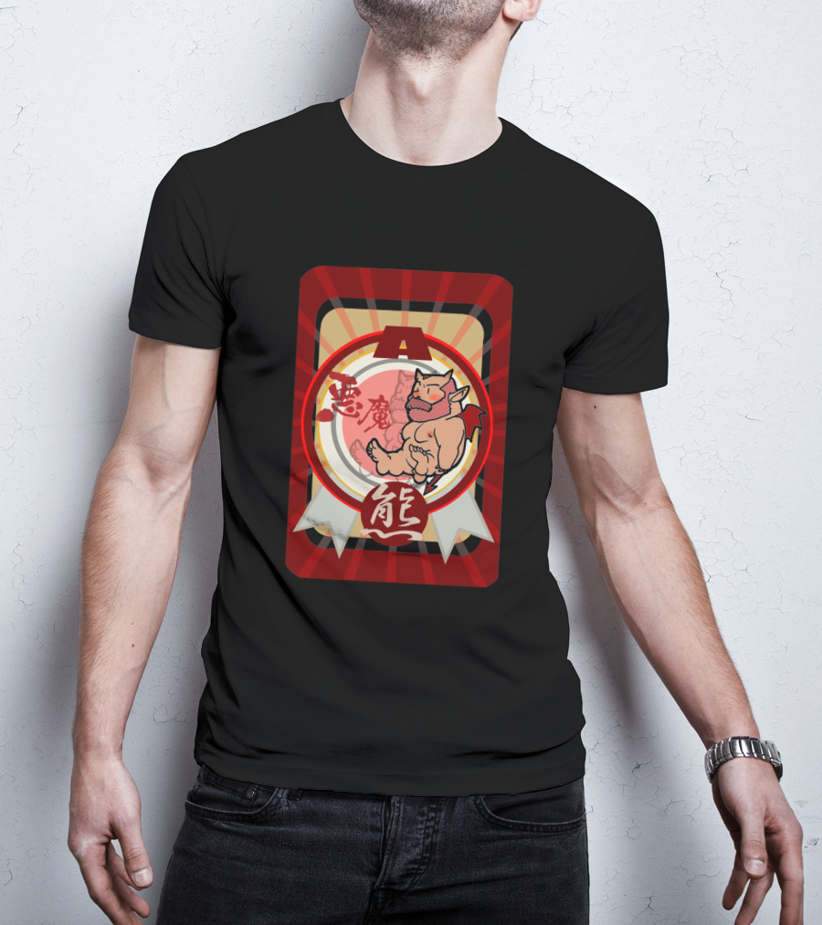 Akuma Devil Bear 7911 With Red Demon Icon And Kanji Symbols T-Shirt