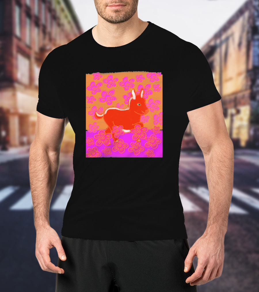 Baby Donkey In A Field Of Bright Pink Orange Flowers 1170477 T-Shirt