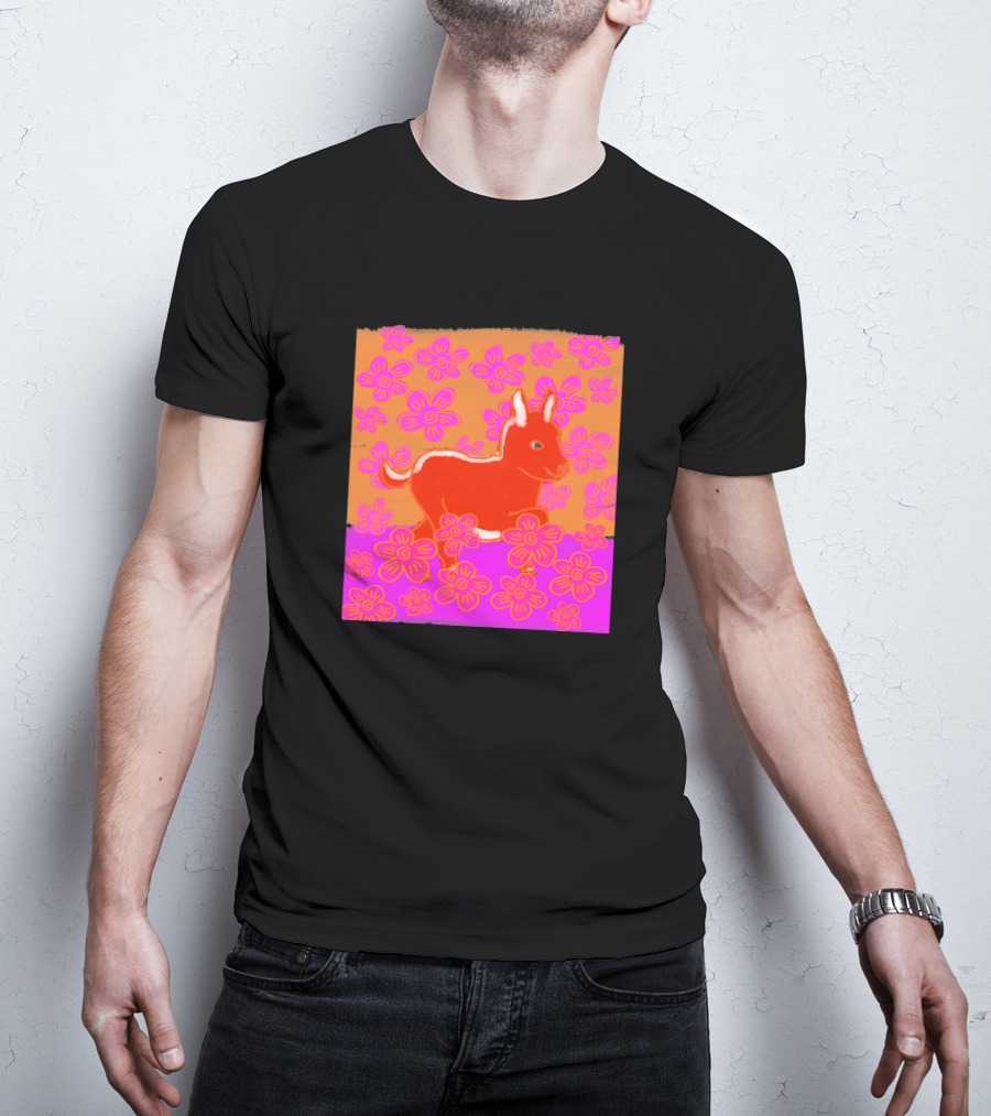 Baby Donkey In A Field Of Bright Pink Orange Flowers 1170477 T-Shirt