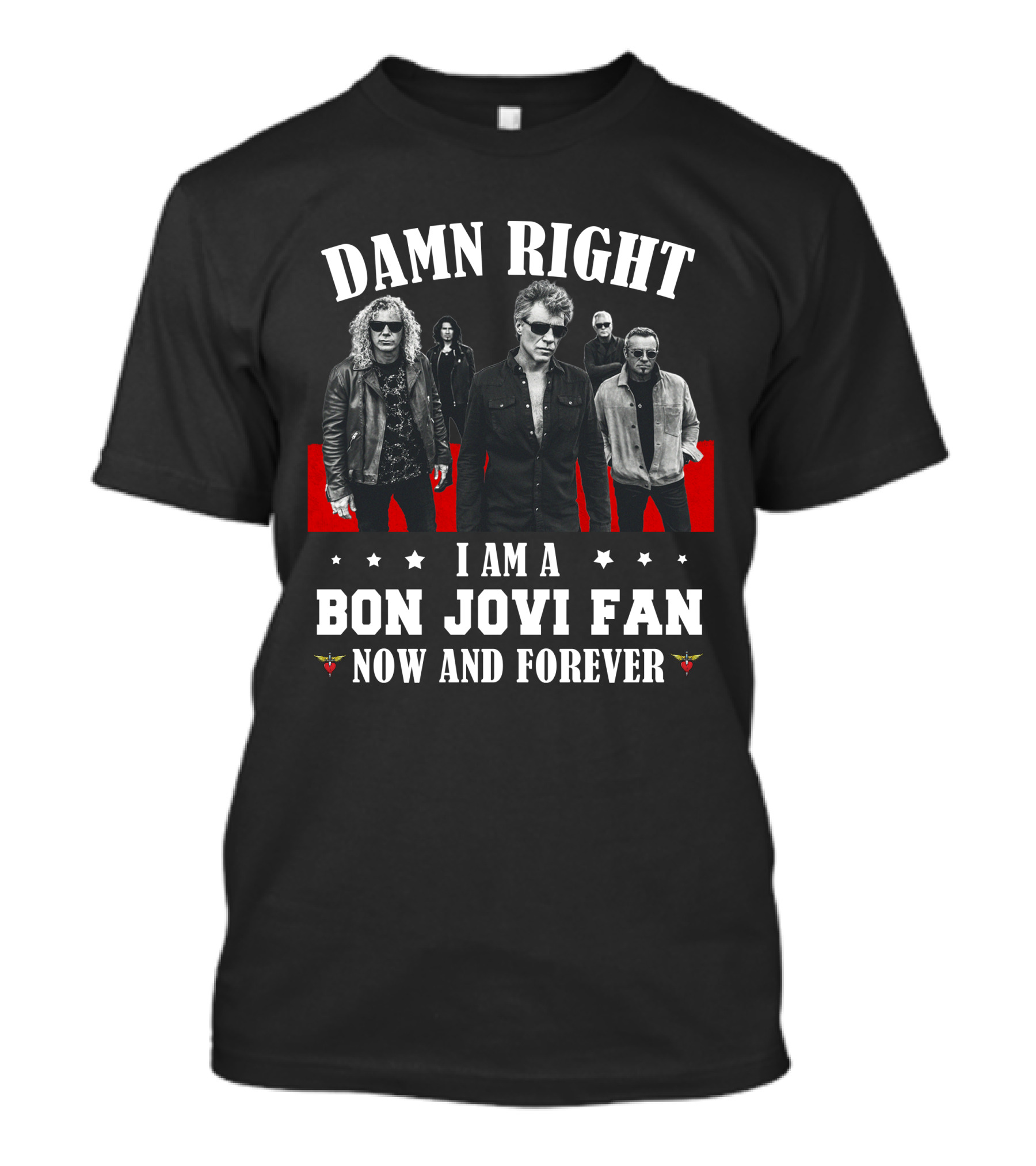 Bon Jovi Band Style BJV 47 Red And Black Ensemble T-Shirt