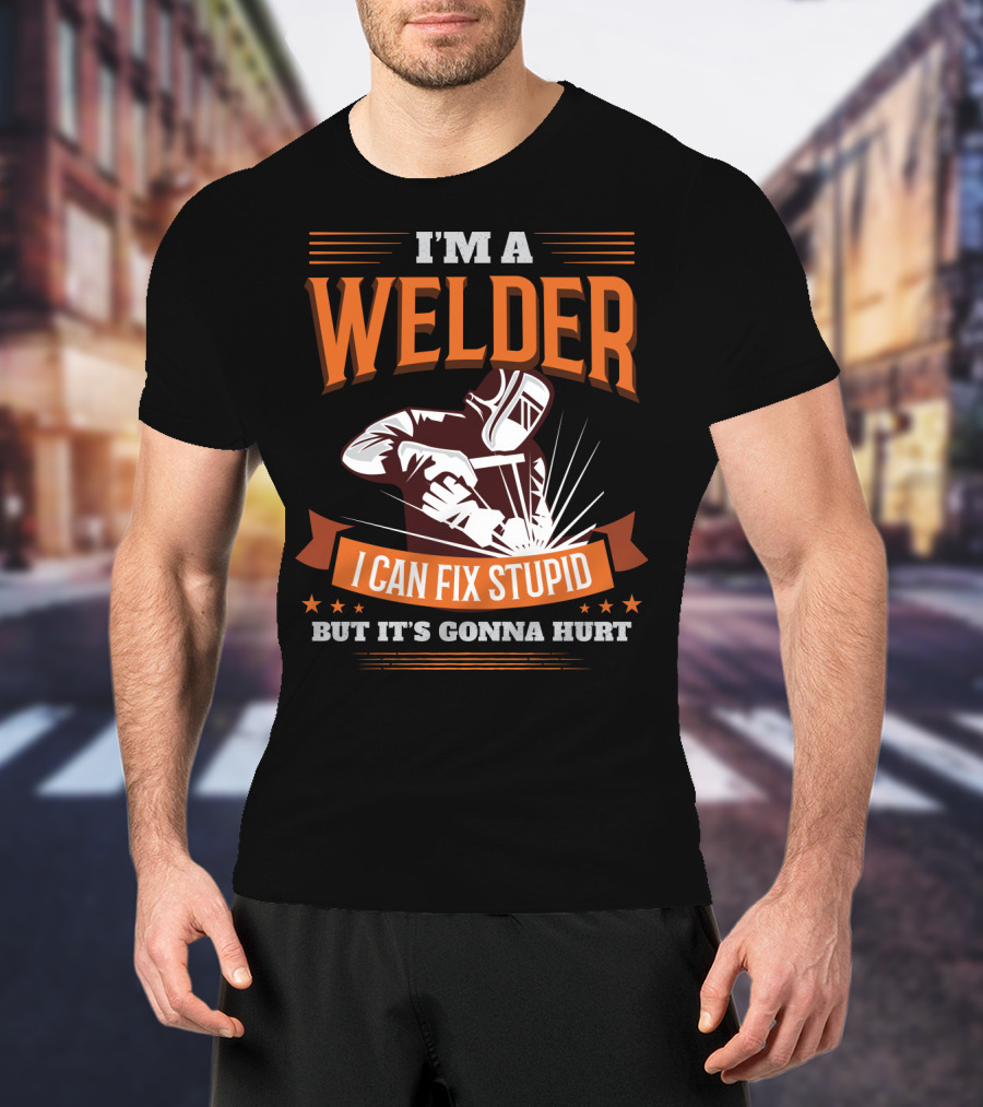 I'm A Welder I Can Fix Stupid But It's Gonna Hurt Graphic With Welding Mask And Sparks T-Shirt